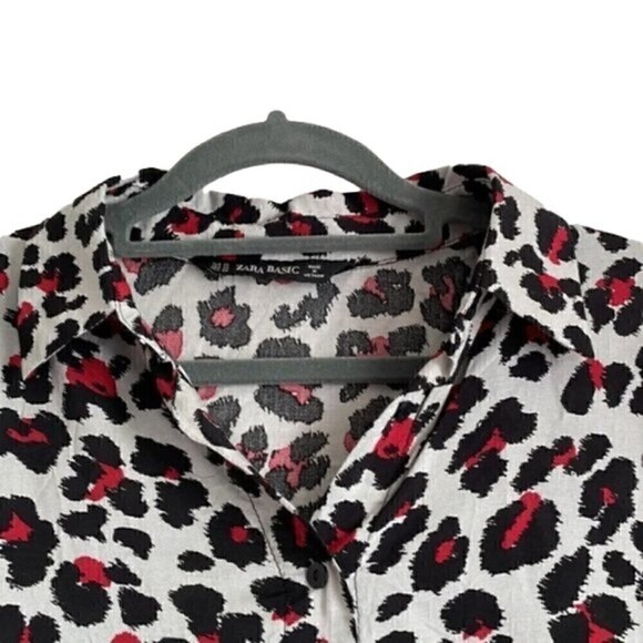 Zara Basic Leopard Print Blouse Extra Small Red Gray Black - Picture 7 of 13